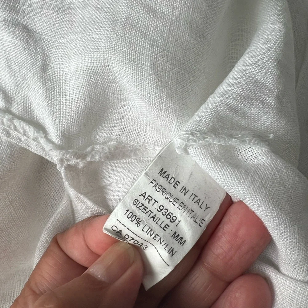 White Linen 3/4 Sleeve Boxy Blouse with Mandarin Collar - Picture 10 of 12